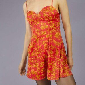 Urban Outfitters Mini Slip Dress Red Gold Bustier Satin